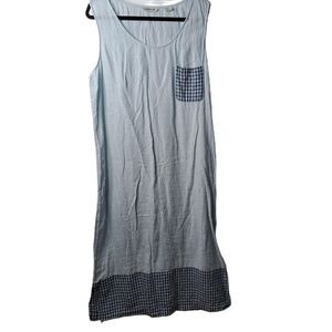 Orvis Womens Blue Sleeveless Checkered Hem Colorblock Linen Maxi Dress Size XL